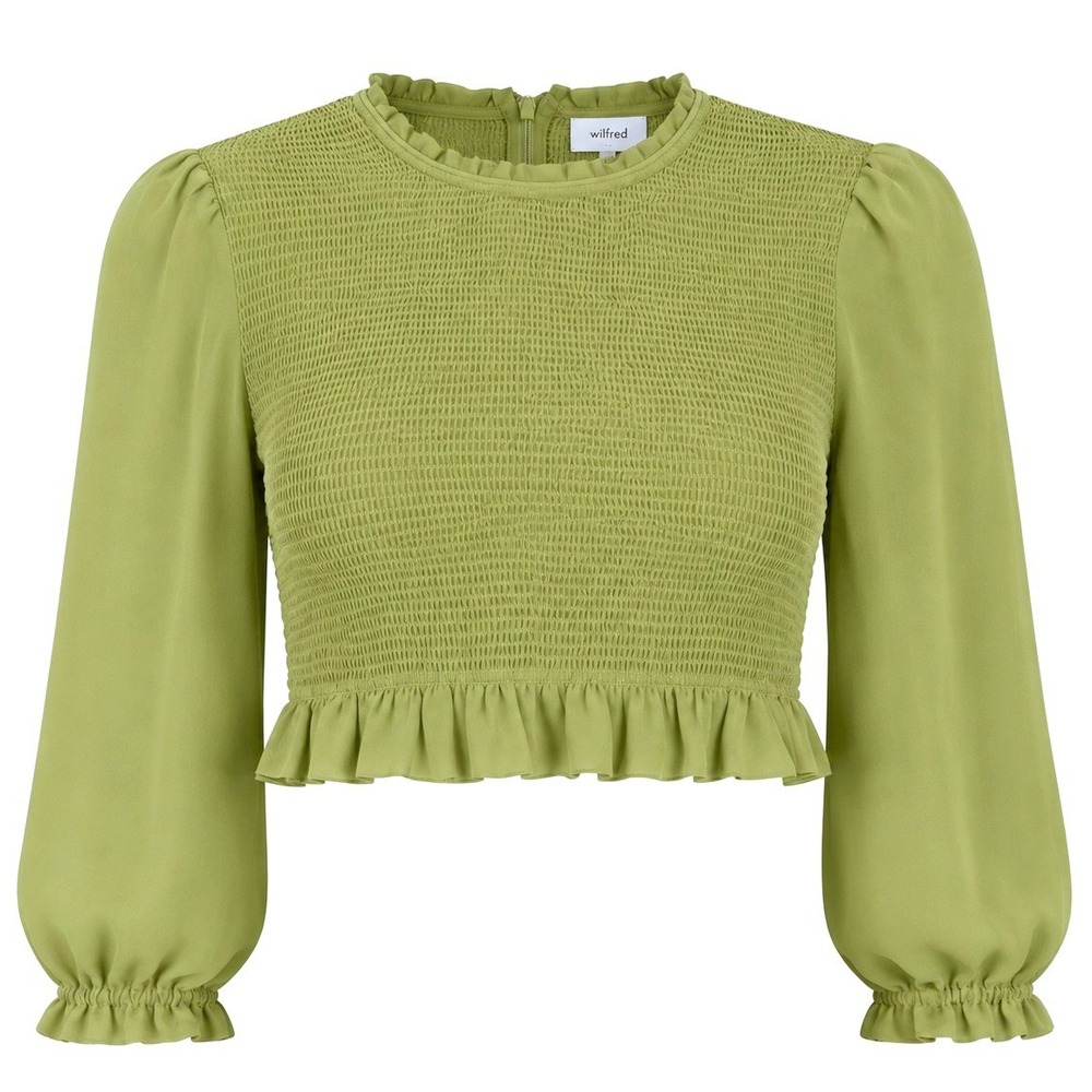 Wilfred Smocked Ruffle Hem Long Sleeve Crop Top Lime Green Sz M